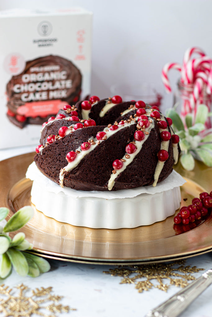 Chocolate Christmas Cake with Vanilla Protein Icing
